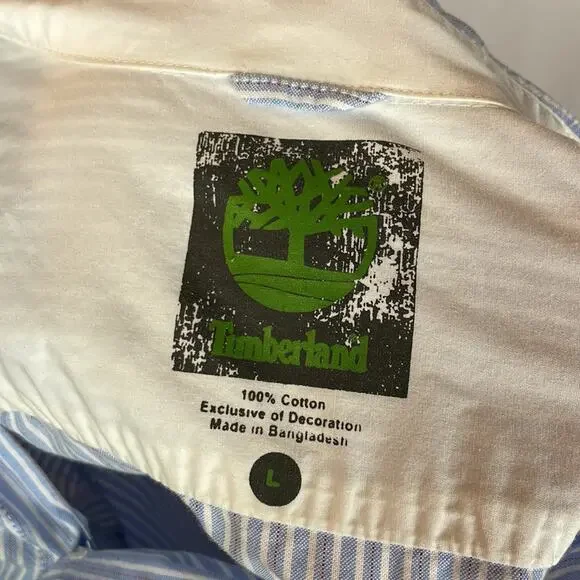 Timberland Shirt Mens Large Blue & White Striped Buttondown - Picture 5 of 5